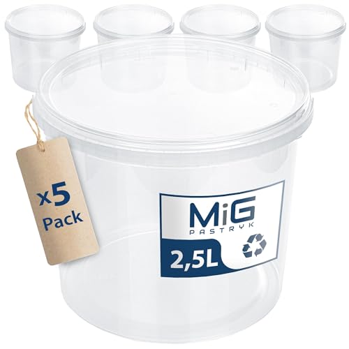 MIG Transparente Eimer mit Deckel 2,5L - 5X 2,5L Luftdicht & Lebensmittelecht Plastikeimer mit Deckel - Stapelbare Kleine Eimer für Haushalt & Industrie -Ideal Kübel mit Deckel zum Einlegen & Lagern MIG Transparente Eimer mit Deckel 2,5L - 5X 2,5L Luftdicht & Lebensmittelecht Plastikeimer mit Deckel - Stapelbare Kleine Eimer für Haushalt & Industrie -Ideal Kübel mit Deckel zum Einlegen & Lagern von MiG