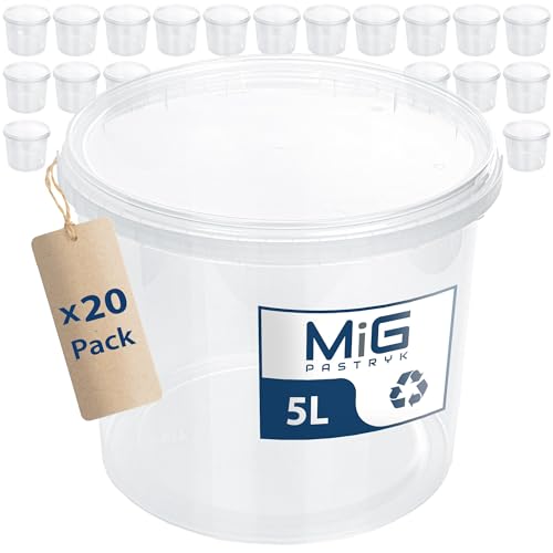 MIG Transparente Eimer mit Deckel 5L - 20x 5L Luftdicht & Lebensmittelecht Plastikeimer mit Deckel - Stapelbare Kleine Eimer für Haushalt & Industrie -Ideal Kübel mit Deckel zum Einlegen & Lagern MIG Transparente Eimer mit Deckel 5L - 20x 5L Luftdicht & Lebensmittelecht Plastikeimer mit Deckel - Stapelbare Kleine Eimer für Haushalt & Industrie -Ideal Kübel mit Deckel zum Einlegen & Lagern von MiG