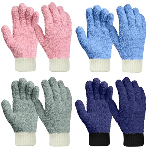 MIG4U 4 Paar Mikrofaser-Handschuhe – Staubhandschuhe für die Hausreinigung – waschbarer Blindreiniger Staubwedel Werkzeug (Blau/Rosa/Grau/Marineblau, S/M) von MIG4U