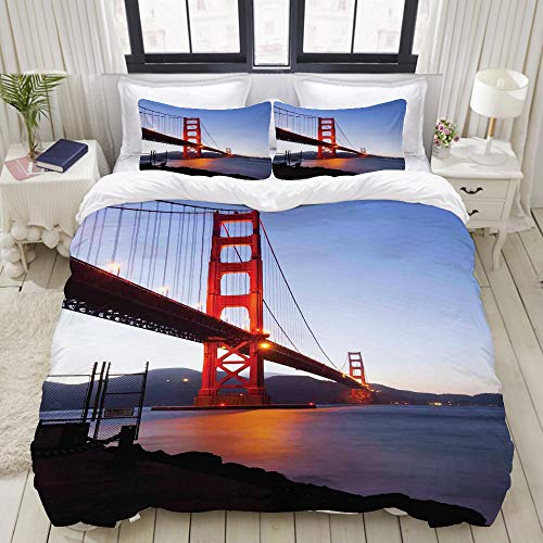 MIGAGA Bedding Bettwäsche-Set,Stadtbild San Francisco Bridge Print,Mikrofaser Bettbezug und Kissenbezug - (135 x 200 cm) von MIGAGA