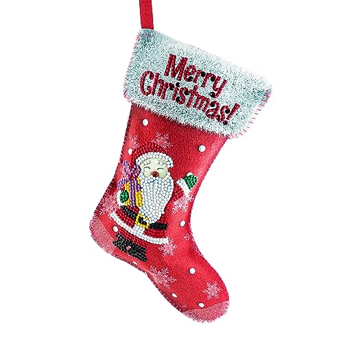 MIGIFTDY Handgenähte Weihnachtsstrumpf, DIY 5D Diamant Malerei Weihnachtsstrumpf Weihnachten Santa Kamin hängende Socke Tasche für Familie Urlaub Weihnachten Party Dekoration von MIGIFTDY
