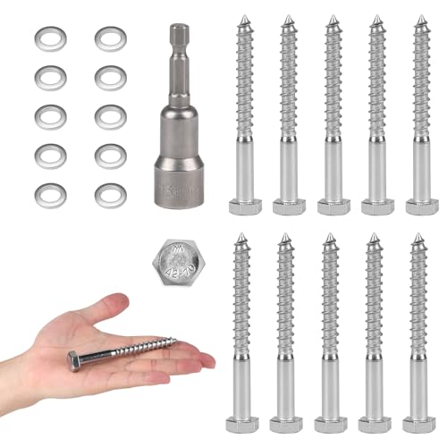 MIGUBIGU 10 Stück Sechskant Holzschrauben Edelstahl M8*100 mm mit Dichtscheibe und Sechskant Steckschlussel, Schlüsselschrauben Sechskantschrauben, Edelstahlschrauben Holz Zum Verbinden von Holz MIGUBIGU 10 Stück Sechskant Holzschrauben Edelstahl M8*100 mm mit Dichtscheibe und Sechskant Steckschlussel, Schlüsselschrauben Sechskantschrauben, Edelstahlschrauben Holz Zum Verbinden von Holz von MIGUBIGU