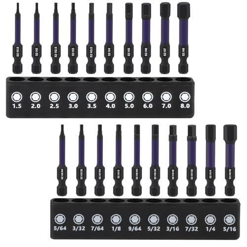 MIGUBIGU 20-tlg Inbus Bit Set 1/4 mit Magnetkopf, Hex Sechskant Schraubendreher Bit Set Lang 50 mm mit Lagerhalter, Inbus Bitsatz Sechskant, Hexagon Innensechskant, Hex Bitset für Akkuschrauber von MIGUBIGU