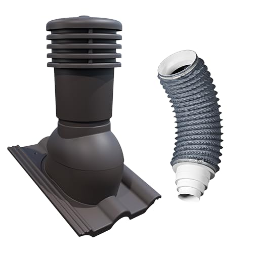 Bandloo Set VENTOS X PLUS 150 mm + FLEXOS X PLUS 60 cm – Komplettset für Dachentlüftung – kompatibel mit Betondachziegeln – UV-beständig, flexibel, mit Reduzierung 80–150 mm (Braun RAL 8019) von MIHIMO design