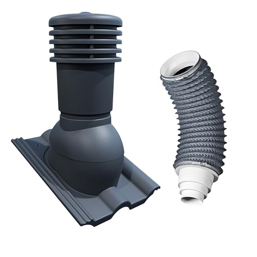 Bandloo Set VENTOS X PLUS 150 mm + FLEXOS X PLUS 60 cm – Komplettset für Dachentlüftung – kompatibel mit Betondachziegeln – UV-beständig, flexibel, mit Reduzierung 80–150 mm (Graphit RAL 7036) von MIHIMO design
