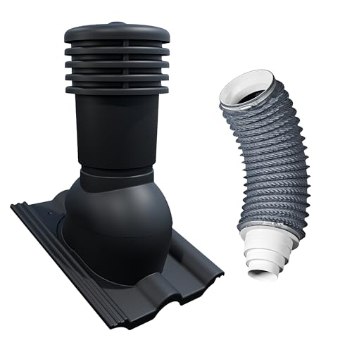 Bandloo Set VENTOS X PLUS 150 mm + FLEXOS X PLUS 60 cm – Komplettset für Dachentlüftung – kompatibel mit Betondachziegeln – UV-beständig, flexibel, mit Reduzierung 80–150 mm (Schwarz RAL 9005) von MIHIMO design