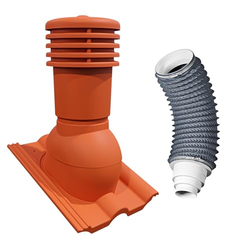 Bandloo Entlüfterkamin Dachziegel Lüftungskamin VENTOS X PLUS 150 mm + FLEXOS X PLUS 60 cm für Tile Nelskamp Finkenberger, Benders Mecklenburger. Pfanne Entlüftung (Ziegelrot RAL 8004) von MIHIMO design