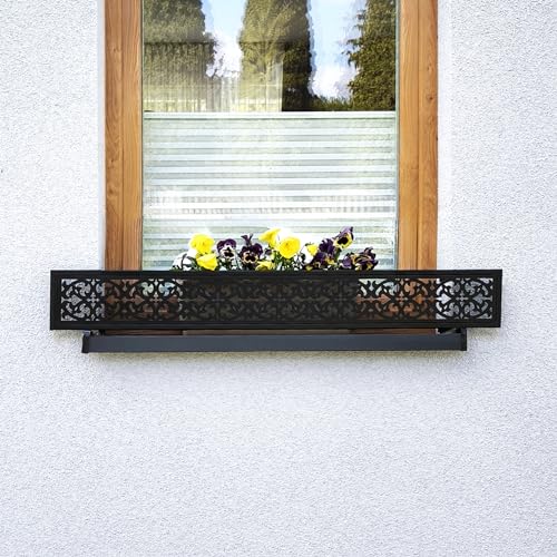 Blumenkastenhalterungen für Fensterbank Fensterkästen Fensterbank-Absturzsicherung Fenstergitter Blumenkästen Verschiedene Modelle und Größen für den Außenbereich (Ornament, 115 (95 cm-113 cm)) von MIHIMO design
