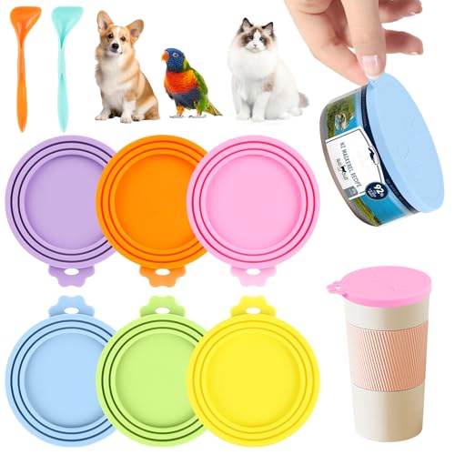 6 Stück Dosendeckel,6 Farben Dosendeckel Katzenfutter mit 2 Löffeln,Deckel für Dosen Silikondeckel Tierfutter Abdeckung3 in 1 Standardgrößen,Konservendosen Deckel für Katzen-und Hundefutterdosen von MIHURO