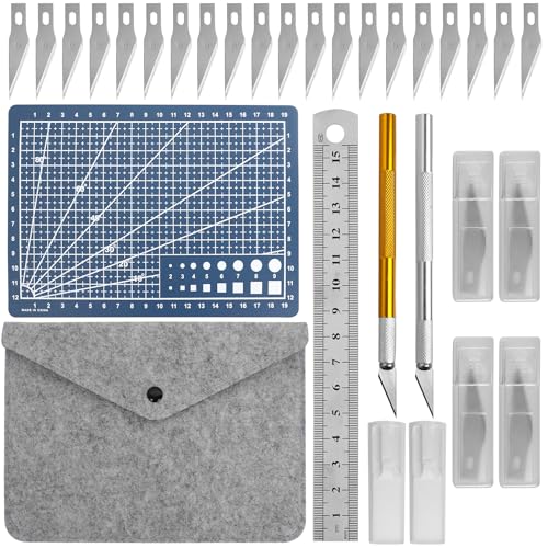 Carving Craft Messer Set,Skalpell Set mit 2 Schnitzmesser,40 Skalpell Klingen,A5 Schneidmatte,Stahllineal,Filz-Tasche,Bastelmesser Hobbymesser Set Geeignet für DIY Kunst Kreation Schneiden Schnitzen von MIHURO