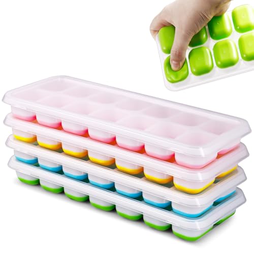 Eiswürfelform Silikon, 4er Pack Eiswürfelbehälter Mit Deckel, Quadratische Eiswürfelschalen, Stapelbar Eiswürfel Form, LFGB Zertifiziert und BPA Frei Eiswürfelform Silikon, 4er Pack Eiswürfelbehälter Mit Deckel, Quadratische Eiswürfelschalen, Stapelbar Eiswürfel Form, LFGB Zertifiziert und BPA Frei von MIILLPOP