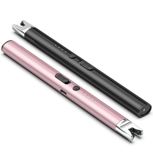 MIIVII 2 Stück Lichtbogen Feuerzeug Elektrisch Stabfeuerzeug USB Aufladbar Elektrisches Winddichtes Elektro Kerzenanzünder Plasma Feuerzeuge für Kerzen Anzünden, Gasherd (Schwarz+Rosa) von MIIVII