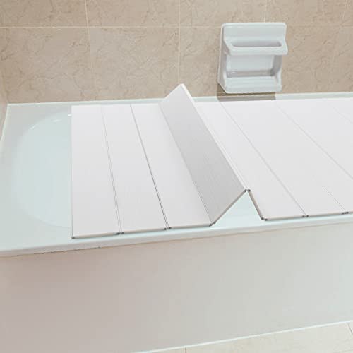 MIIWWOWO Badewannenabdeckung 170x75cm Badewannenablage Weiß Badewannen Abdeckung PVC Bathtub Tray Badewannentablett Faltbar Duschbrett für Badewanne Hause SPA von MIIWWOWO