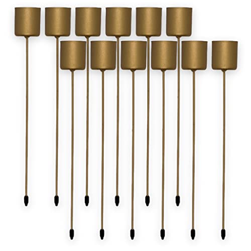 12 Stück Set Kerzenhalter mit Dorn für Stabkerzen, Kerzenteller Kerzenständer, für Adventskranz Gesteck Weihnachten Kerzenteller (Gold) von MIJOMA