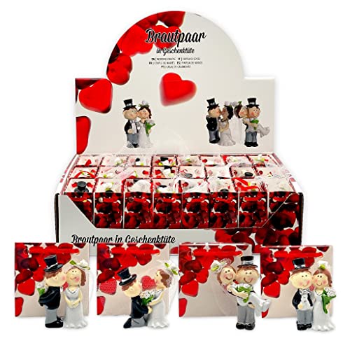 24 Stück Set Hochzeitspaar Brautpaar in Geschenktüte 4-fach sortiert, Gastgeschenk zur Hochzeit Tischdekoration Glücksbringer Cake Topper kleine Küchlein von MIJOMA