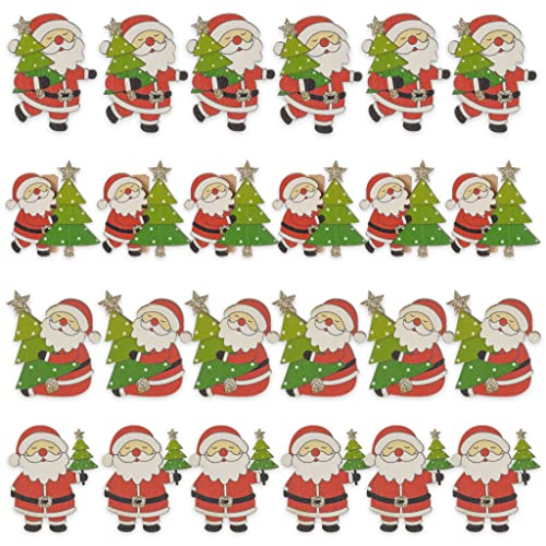 24 Stück Set Weihnachten Holzklammern Miniklammern Zierklammern Mini-Wäscheklammern zum Basteln Christbaumschmuck Weihnachtsdeko Geschenkklammern für Geschenktüten Geschenkkarten Fotos Weihnachtsmann von MIJOMA