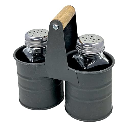 3-teiliges Gewürzstreuer Set Salz- und Pfefferstreuer aus Glas mit passender Halterung aus Metall, ideal für BBQ Grillen Gartenparty von MIJOMA