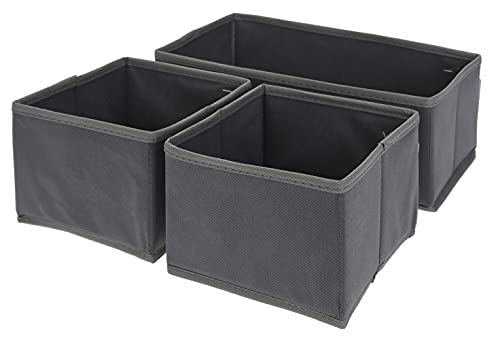 MIJOMA 3-tlg Set Organizer Schrankorganizer Aufbewahrungsboxen Stoffboxen, faltbar, für Kleiderschrank, Kommode, Accessoires, Kosmetik, Spielzeug, grau von MIJOMA