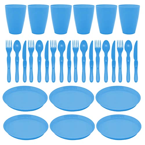 30-teiliges Picknickset mit Teller Trinkbecher Besteck Geschirr-Set aus Kunststoff, wiederverwendbar spülmaschinenfest (Blau) von MIJOMA