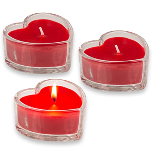3er Set Kerzen im handgefertigten Herz-Glas - Elegante Kerzen für eine romantische Atmosphäre (Rot) von MIJOMA