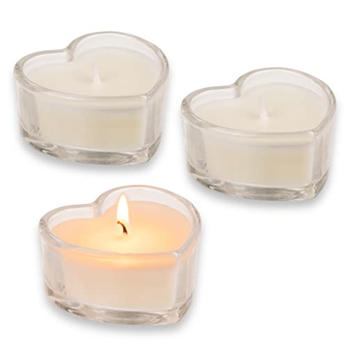 3er Set Kerzen im handgefertigten Herz-Glas - Elegante Kerzen für eine romantische Atmosphäre (Weiß) von MIJOMA