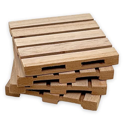4 Stück Set Paletten-Untersetzer aus Holz für Gläser, Holzuntersetzer in Palettenform, Glasuntersetzer Palette 10x10x1cm von MIJOMA