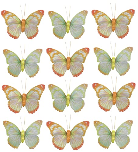 Deko-Schmetterlinge mit Metalldraht zum Stecken und Binden, zur farbenfrohen Dekoration Tischdekoration Blumengesteck Blumenkranz (9 x 7 cm, gelb) von MIJOMA