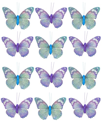 Deko-Schmetterlinge mit Metalldraht zum Stecken und Binden, zur farbenfrohen Dekoration Tischdekoration Blumengesteck Blumenkranz (9 x 7 cm, lila) von MIJOMA