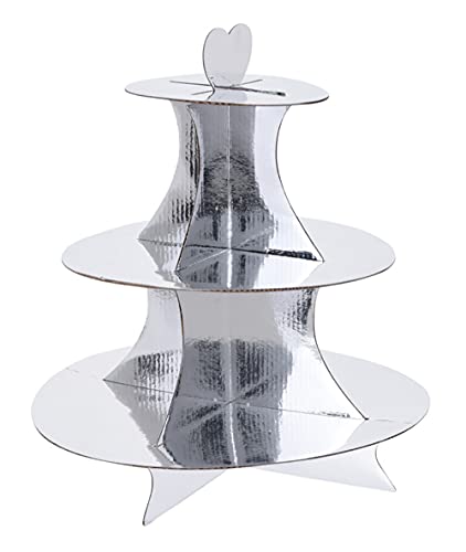 MIJOMA Etagere Tortenständer Servierständer Muffinständer aus Karton 3 Etagen, für Cupcakes Gebäck Geburtstag Party Kaffeetafel Hochzeit Babypartys, wiederverwendbar (Silber metallic) von MIJOMA