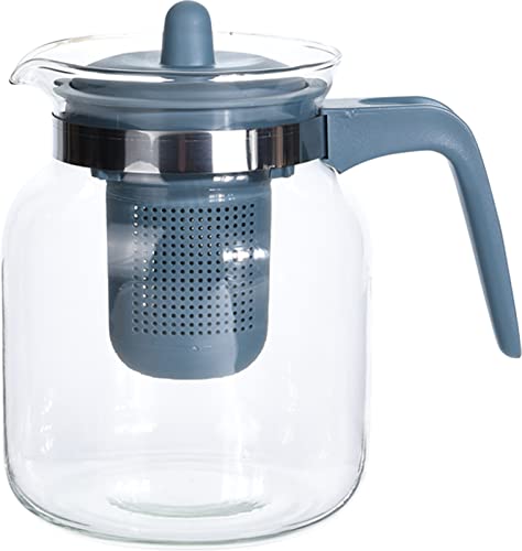 Glas-Teekanne Teebereiter Kaffeekanne 1,5 Liter aus Glas mit Deckel und Teefilter-Einsatz aus Kunststoff BPA-frei, Glaskanne für schwarzen Tee, grünen Tee, Früchtetee (Blaugrau) von MIJOMA