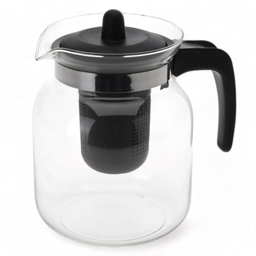 Glas-Teekanne Teebereiter Kaffeekanne 1,5 Liter aus Glas mit Deckel und Teefilter-Einsatz aus Kunststoff BPA-frei, Glaskanne für schwarzen Tee, grünen Tee, Früchtetee (Schwarz) von MIJOMA