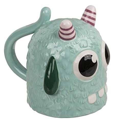 Henkelbecher Kaffeetasse Kaffeebecher Teetasse - Upside-Down-Mug Kopfüber-Tasse - Umgedrehter Becher aus Keramik, ca. 400 ml (Monster blau) von MIJOMA