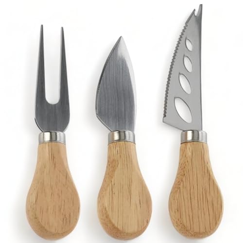 MIJOMA Käsemesser-Set aus rostfreiem Stahl mit Griffen aus Holz (3-teiliges Set) von MIJOMA