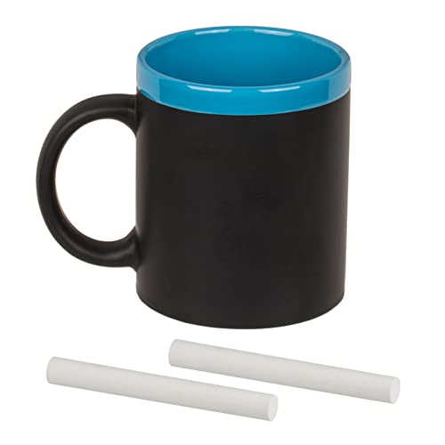 MIJOMA Kaffeetasse Kaffeebecher Teetasse mit Tafel-Funktion und 2x Kreide, Kreidebecher Tafelbecher mit Blackboard-Funktion zum individuell bemalen & beschreiben (schwarz-blau) von MIJOMA
