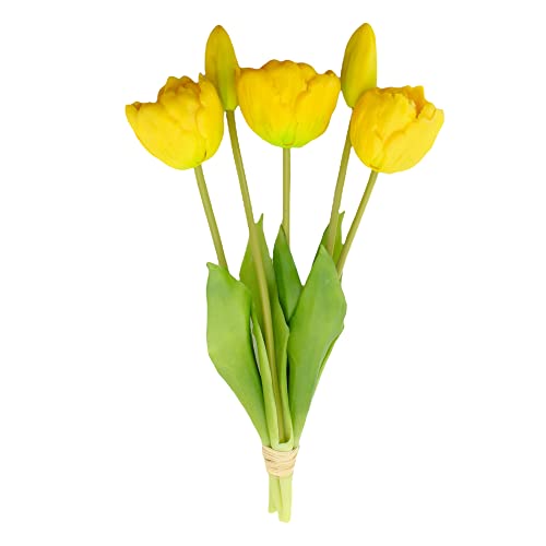 MIJOMA Künstliche Tulpen, künstliche Blumen, Real Touch,Tisch-Dekoration (5 Stück - Länge 28cm, gelb) von MIJOMA