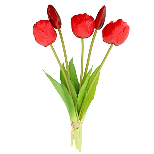 MIJOMA Künstliche Tulpen, künstliche Blumen, Real Touch,Tisch-Dekoration (5 Stück - Länge 28cm, rot) von MIJOMA