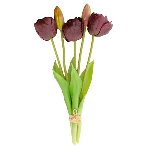 MIJOMA Künstliche Tulpen, künstliche Blumen, Real Touch,Tisch-Dekoration (5 Stück - Länge 28cm, violett) von MIJOMA