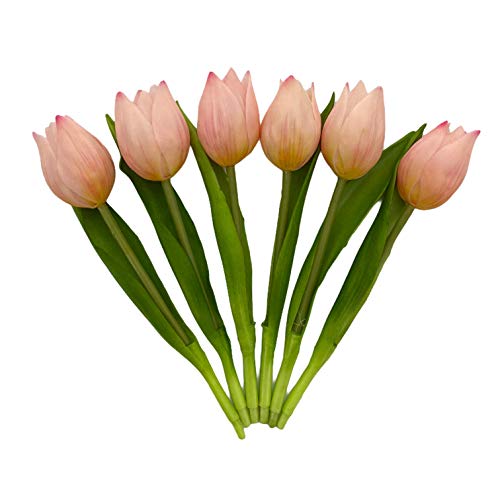 MIJOMA Künstliche Tulpen, künstliche Blumen, Real Touch,Tisch-Dekoration (6 Stück - Länge 19cm, Hellrosa) von MIJOMA