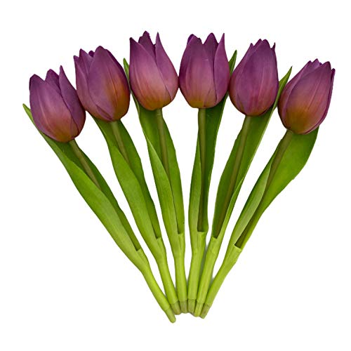 MIJOMA Künstliche Tulpen, künstliche Blumen, Real Touch,Tisch-Dekoration (6 Stück - Länge 19cm, violett) von MIJOMA