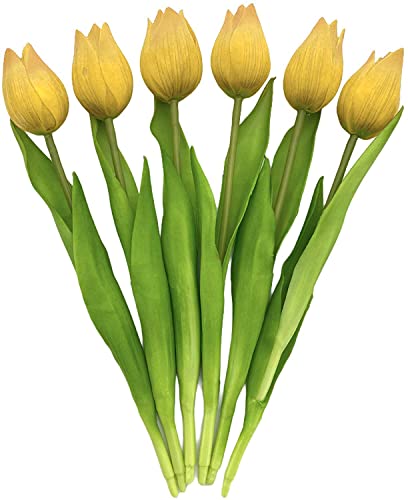 MIJOMA Künstliche Tulpen, künstliche Blumen, Real Touch,Tisch-Dekoration (6 Stück - Länge 27cm, gelb) von MIJOMA