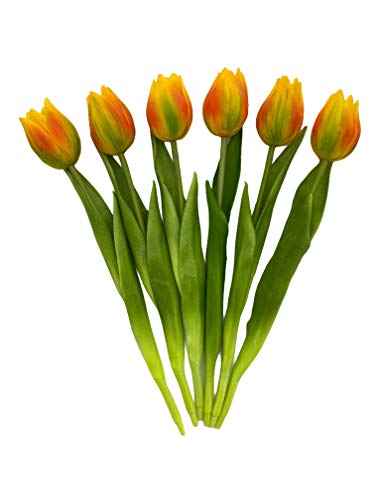 MIJOMA Künstliche Tulpen, künstliche Blumen, Real Touch,Tisch-Dekoration (6 Stück - Länge 27cm, orange-grün) von MIJOMA