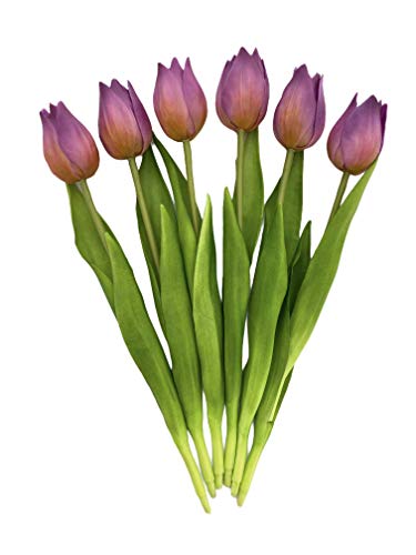 MIJOMA Künstliche Tulpen, künstliche Blumen, Real Touch,Tisch-Dekoration (6 Stück - Länge 27cm, violett) von MIJOMA