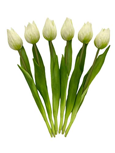 MIJOMA Künstliche Tulpen, künstliche Blumen, Real Touch,Tisch-Dekoration (6 Stück - Länge 27cm, weiß) von MIJOMA