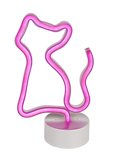 MIJOMA, Neon-Leuchte, Außergewöhnliches Leuchterlebnis - Stilvolle Beleuchtung, Deko-Licht, Energiesparend, 25x15 cm, Batteriebetrieb - Ideal für Zuhause, Büro & Kinderzimmer. (Katze - pink) von MIJOMA