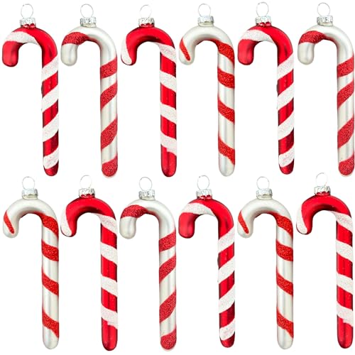 MIJOMA 12er Set Glas-Zuckerstangen, Christbaumschmuck in Rot/Weiß/Silber, Klassisch Diagonal Gestreift, Weihnachtsanhänger mit Charme, 11x4 cm MIJOMA 12er Set Glas-Zuckerstangen, Christbaumschmuck in Rot/Weiß/Silber, Klassisch Diagonal Gestreift, Weihnachtsanhänger mit Charme, 11x4 cm von MIJOMA