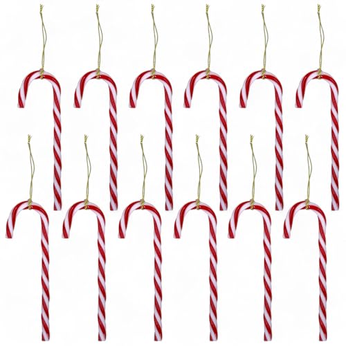 MIJOMA 12er Set Zuckerstangen aus Acryl – Weihnachtsdekoration, bruchfester Christbaumschmuck, wetterbeständig und leicht (Rot-Weiß) von MIJOMA
