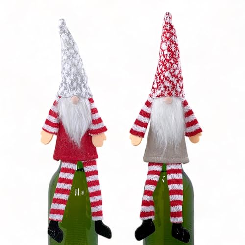 MIJOMA 2-teiliges Set Flaschen-Aufstecker Wichtelzwerge - Flaschen-Geschenkverpackung, Ideal zur Verzierung von Weinflaschen, Rot, Weiß, Grau - mit süßen Arme und Beine für das Festliche Flair von MIJOMA