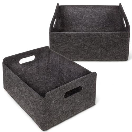 MIJOMA 2er Set Filz-Aufbewahrungsbox Dunkelgrau - Faltbarer Filzkorb 31x25x15 cm - Stabiler Aufbewahrungskorb mit Tragegriffen für Regal & Kleiderschrank - Vielseitiger Organizer für Zuhause von MIJOMA