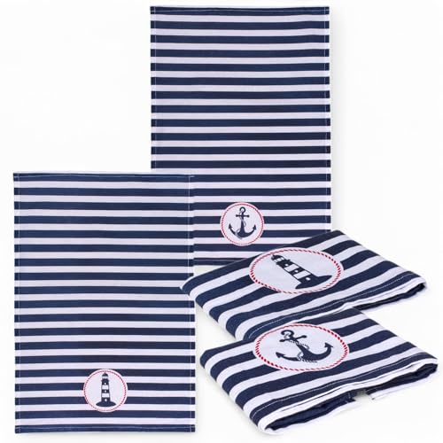 MIJOMA 2er-Set Geschirrtücher – Küchentücher Maritimes Design, 100% Baumwolle, saugfähig & langlebig, 40 x 60 cm (Blau-Weiß Gestreift) von MIJOMA