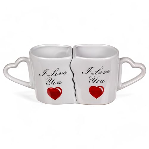 MIJOMA 2er Set Kaffeebecher I love you | Romantische Henkelbecher in Herzchen-Form | Perfekt für Paare | Steingut, 300ml, Weiß MIJOMA 2er Set Kaffeebecher I love you | Romantische Henkelbecher in Herzchen-Form | Perfekt für Paare | Steingut, 300ml, Weiß von MIJOMA